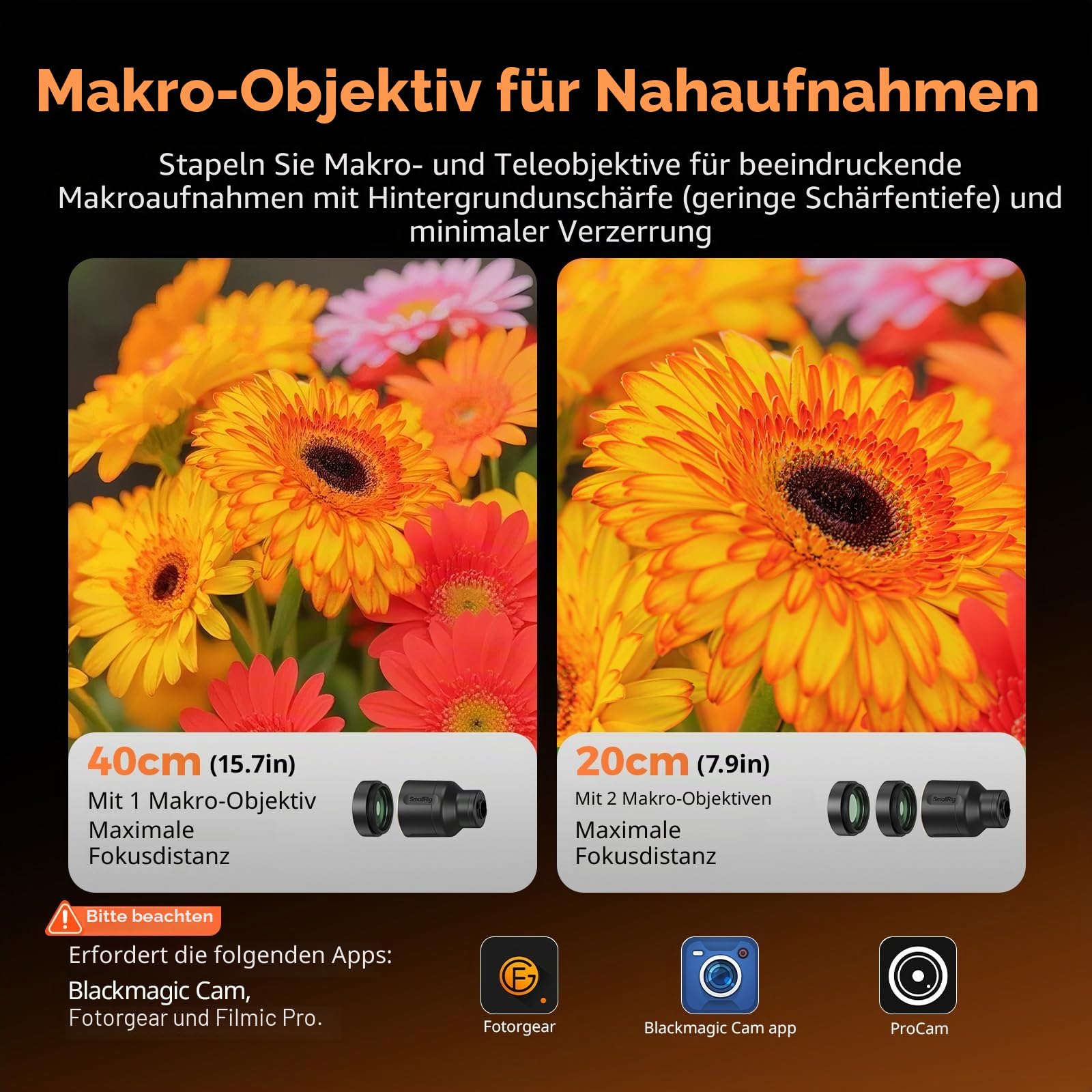 SMALLRIG 2X Vergrößerungs-Teleobjektiv & Makro-Kit für iPhone 17/16/15 Pro Max, optischer Zoom-Telekonverter mit 2 Makro-Objektiven, kompatibel mit Smartphone 4x/5x/8x Telekamera, T-Mount-5334