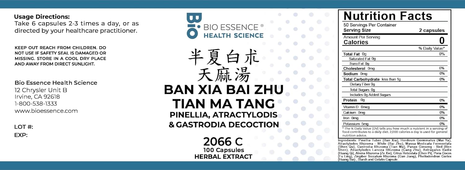 2066C BAN XIA Bai Zhu Tian Ma Tang/Pinellia,Atractylodis&Gastrodia Decoction 100 Capsules/Bottle (2 Bottles) - Image 2