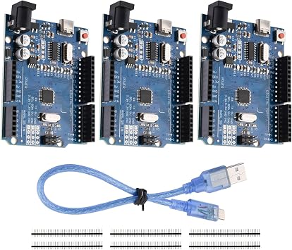 Diymore 3 Pieces UNO R3 At-328PU Board for Ar-dui-no,Microcontroller CH340 16MHz 5V Development Board Modules Compatible with Development Environment With USB Cable