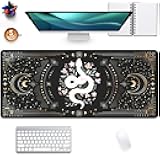 Mysterious Starry Sky Moon and White Snake Pattern Large Extended Gaming Mouse Pad E-Sports Office Desk Mat Keyboard Pad Rubber Non-Slip Computer Mouse Mat Suitable for Home Office Work(27.5X11.8 in)