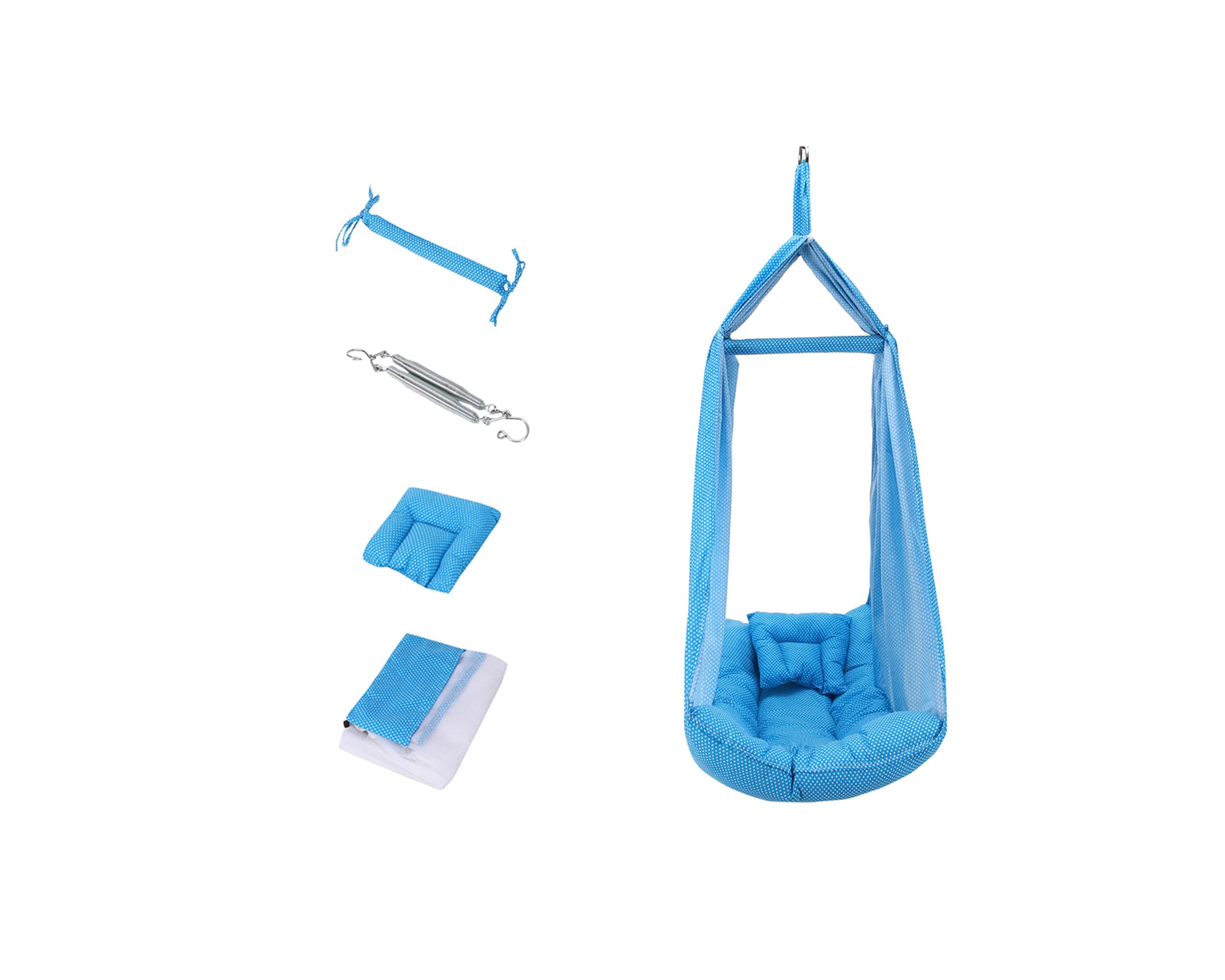 Be 1st Infant Baby Swing Cradle with Mosquito Net Spring Separator and Pillow for 0 to 12 Months Easy to Fix & Strong Cot Swing Comfortable Cushion (Ice Blue)