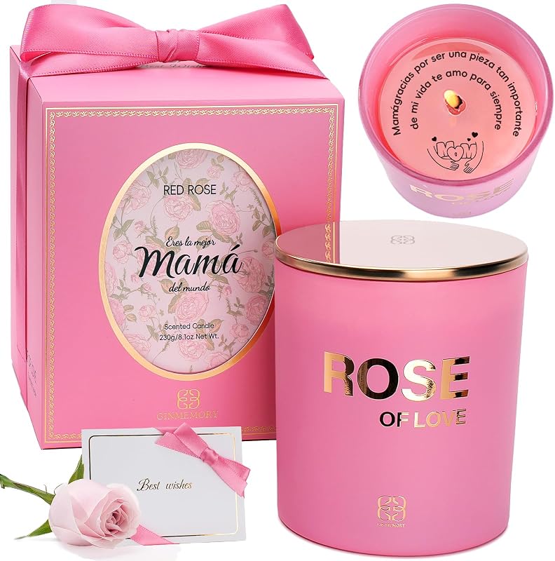 Regalo Mama,Regal-o Cumpleaños Madre,Eres la Mejor Mamá del Mundo,Regalos Originales para Madres, Rosa Vela Aromática,Burn time: 50 hours,230 g/ 8.1 oz conTarjeta, Caja de Rega-lo