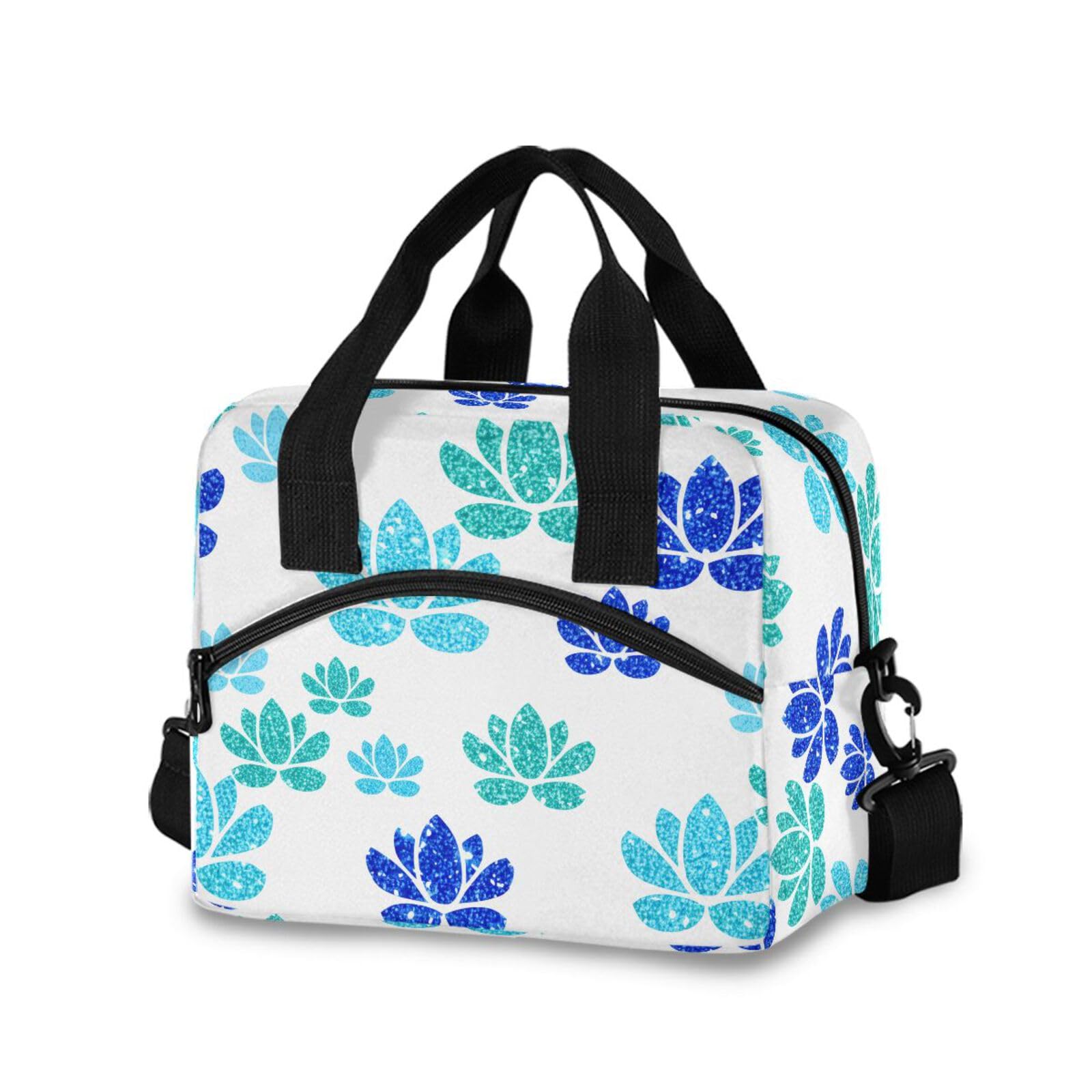 Insulated Lunch Bag Reusable Cooler Shining Flower White Lunch Box Adjustable Shoulder Strap for Men Women Adults