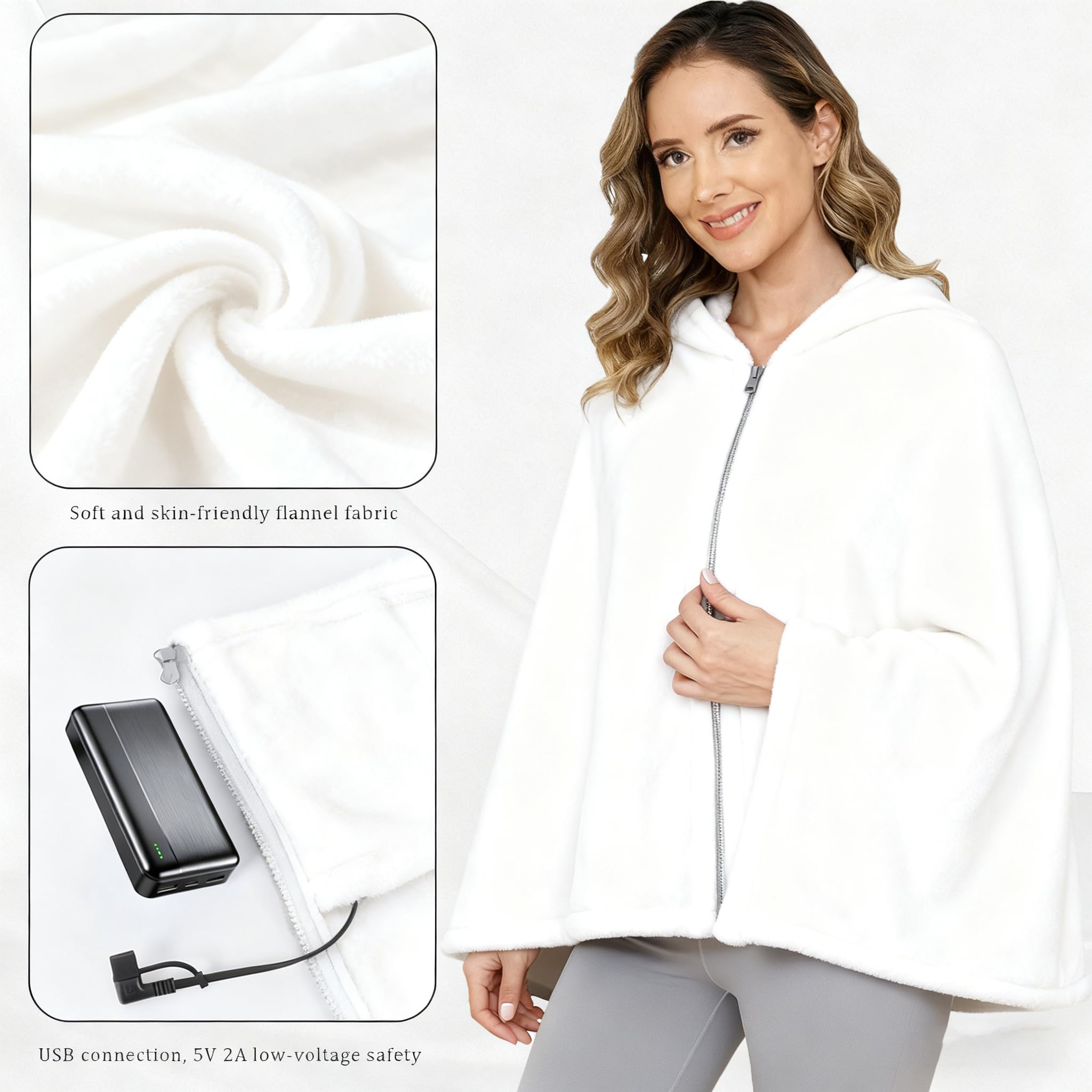 Ahigh Manta eléctrica con batería inalámbrica, manta térmica eléctrica con 3 niveles de temperatura y protección contra sobrecalentamiento, 150 x 80 cm, franela de doble cara, doble grosor, ideal para