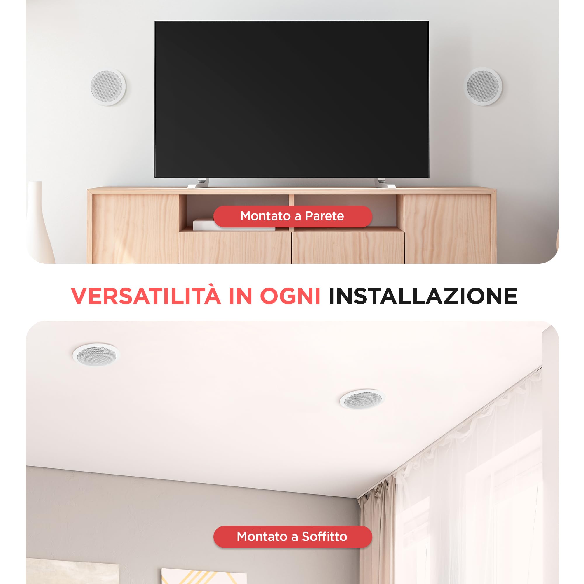 Pyle Altoparlanti Casse Audio da Incasso a Soffitto Bianchi 13,3 cm Coppia 2 Vie 150 Watt 80Hz–20kHz