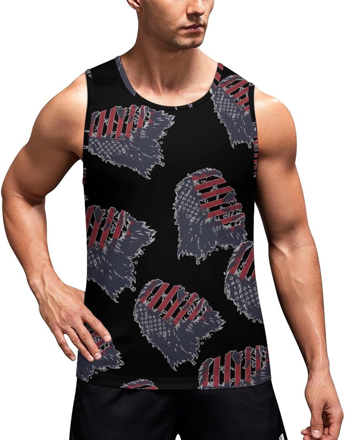 Bigfoot Face U.S Flag Men's Tank Top Sleeveless Muscle Shirts Vest Beach T Shirts for Workout Gym