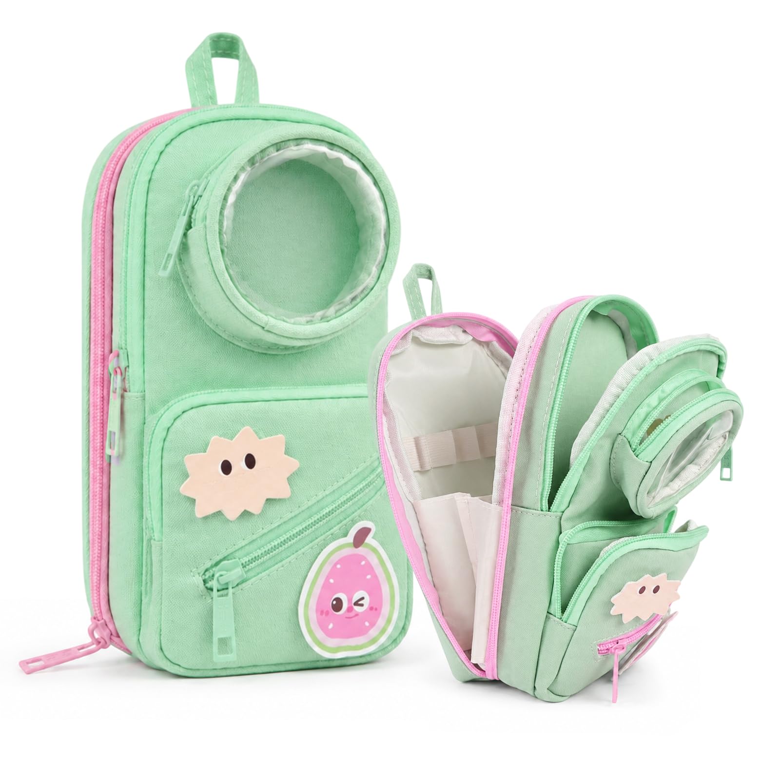 Hittriu Green Pencil Case Girls Boys, 7 Compartment Canvas Pencil Pouch Zip