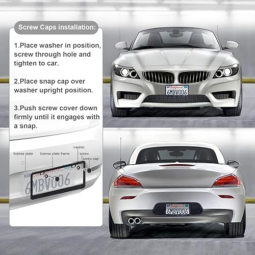 Vista 97 de Paquete de 2 marcos de matrícula brillantes para mujer, accesorios de automóvil con diamantes de imitación brillantes con tapas de cristal con Blanco