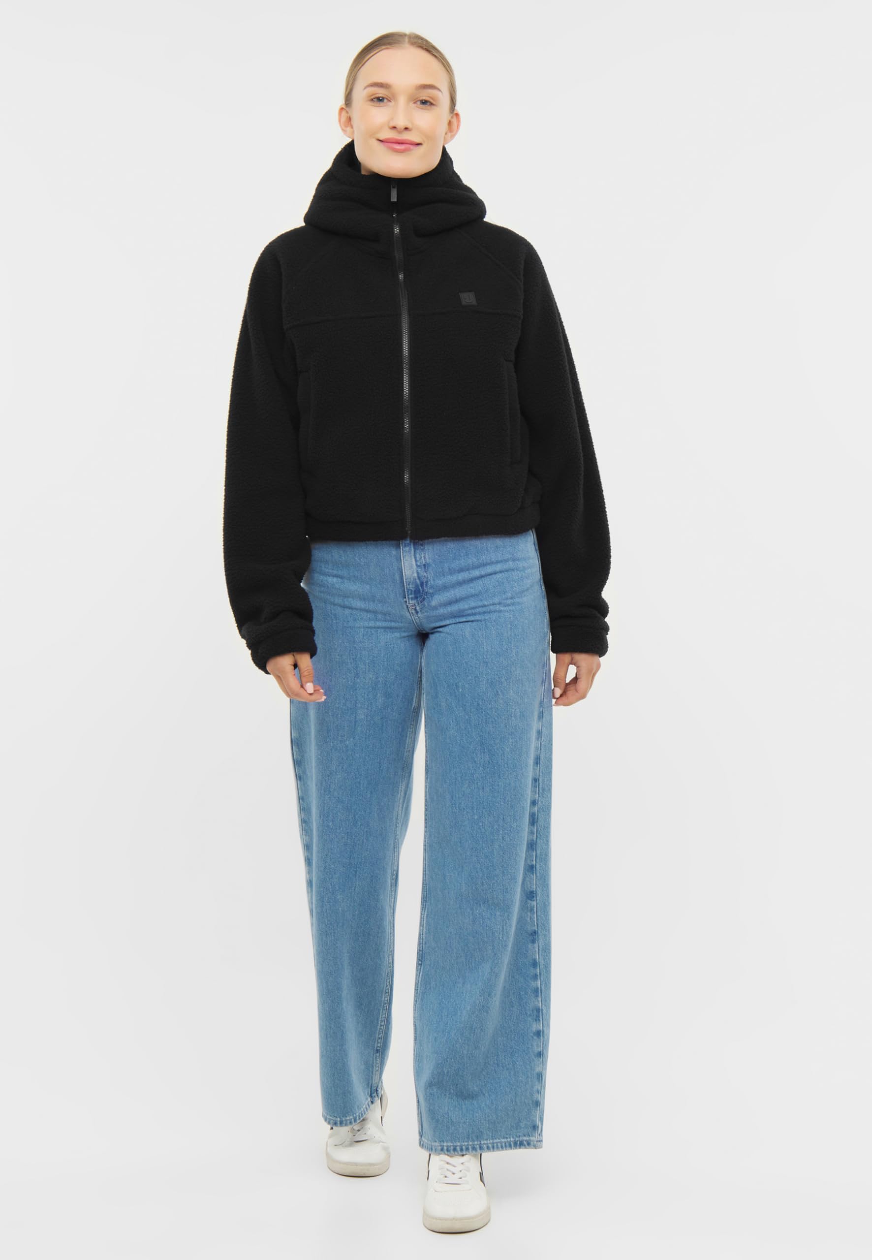 Johnny Urban Veste Courte en Polaire Femmes - Nova - Cropped Teddy Fleece Sweat Jacket - Polaire Zippée avec Haute Capuche - Veste Chaude Sherpa pour Automne et Hiver