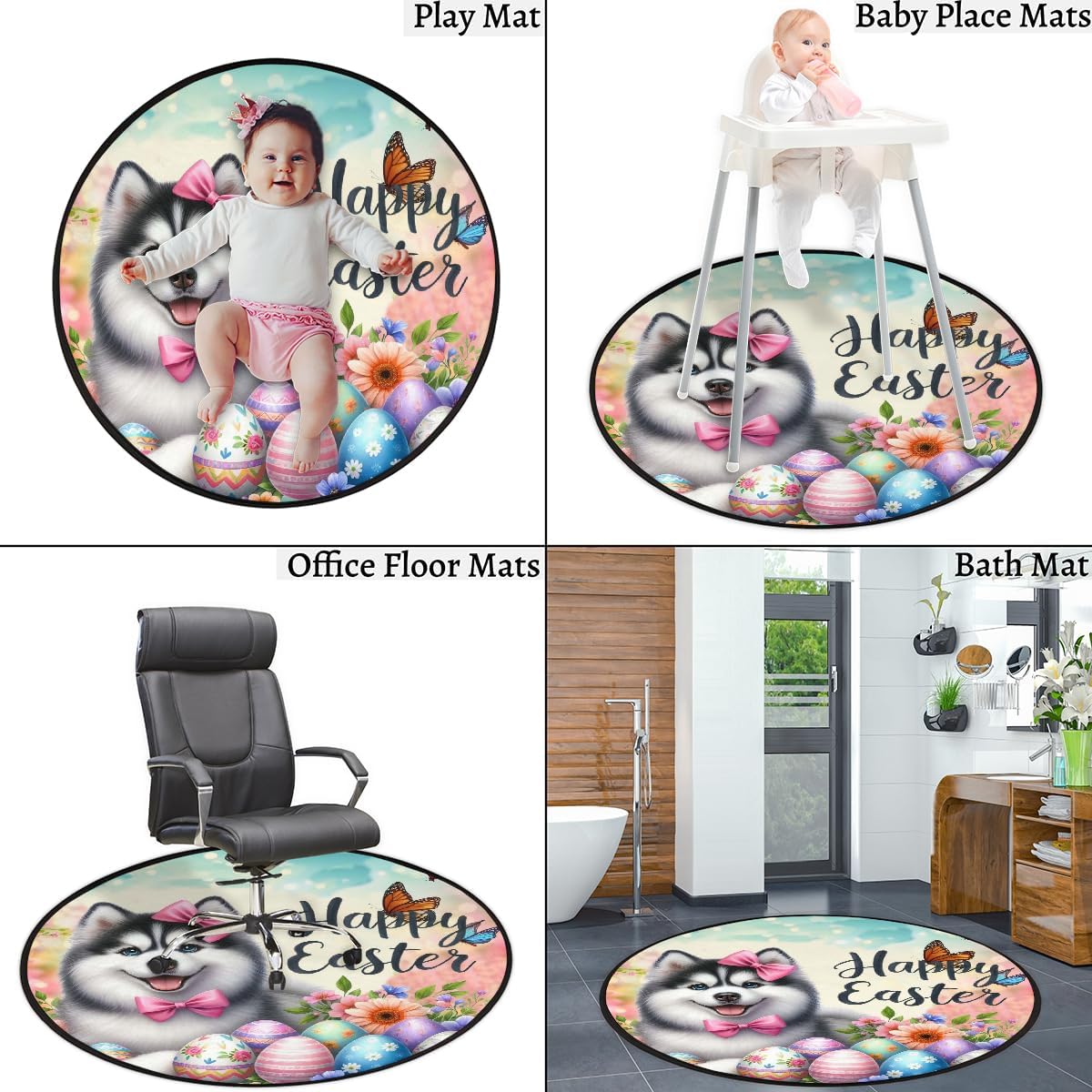 3 Ft Small Round Rug Easter Soft Circle Area Rugs Non Slip Washable Circular Door Mat for Indoor Bedroom Living Room Nursery Kitchen Bathroom Entryway Home Carpet Decor Z (116)