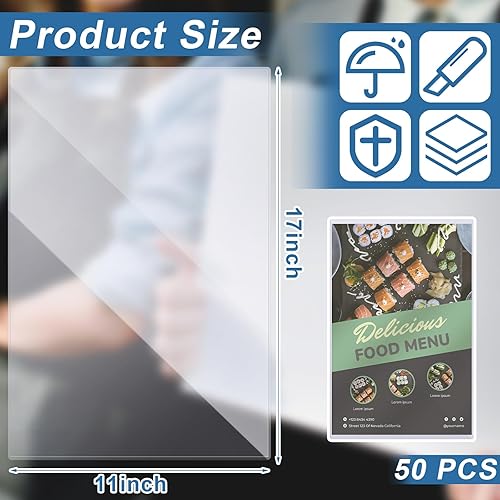 Miniatura 3 de 50 fundas protectoras para pósteres de Henoyso de 11 x 17 pulgadas, protectores de plástico rígido transparente para marcos de cristal resistentes