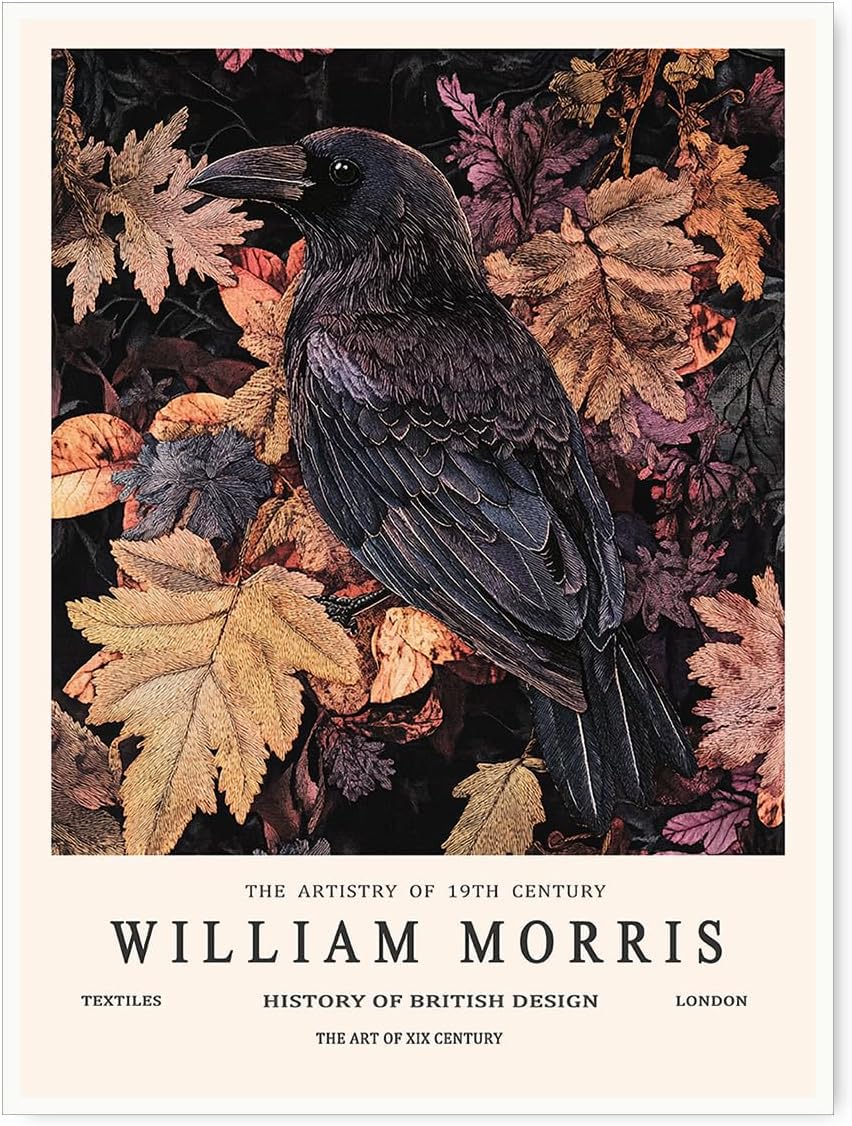 ZZYGGN GMGSW William Morris Style Gothic Crow Canvas Prints Abstract Wall Art William Morris Animal Poster Retro Painting for Home Wall Decor 50x75cm Frameless