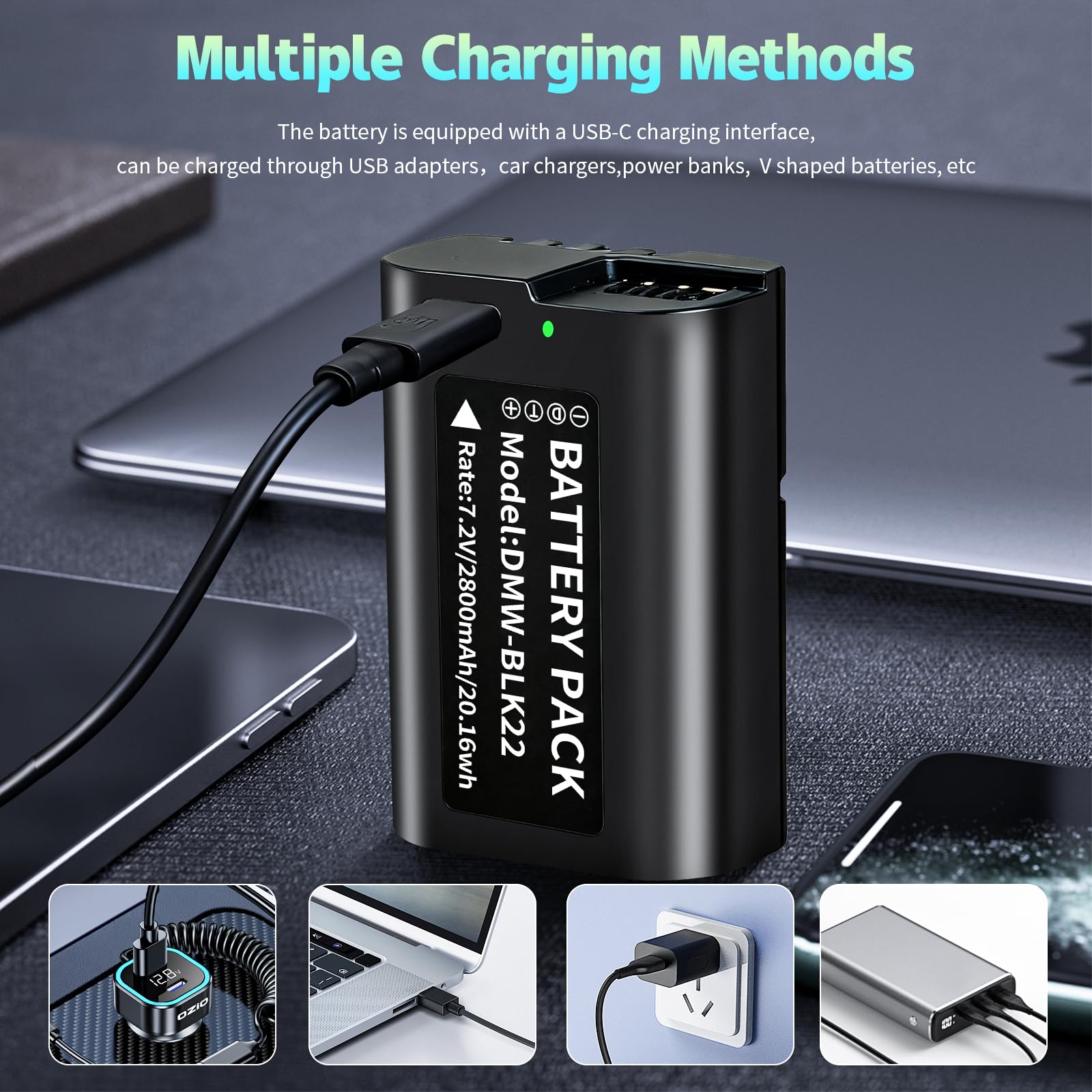 Pack De 2 Baterías De 2600mAh Y Cargador Para Panasonic Lumix S5, GH6, G9, GH5 II, S9, Con Carga USB-C