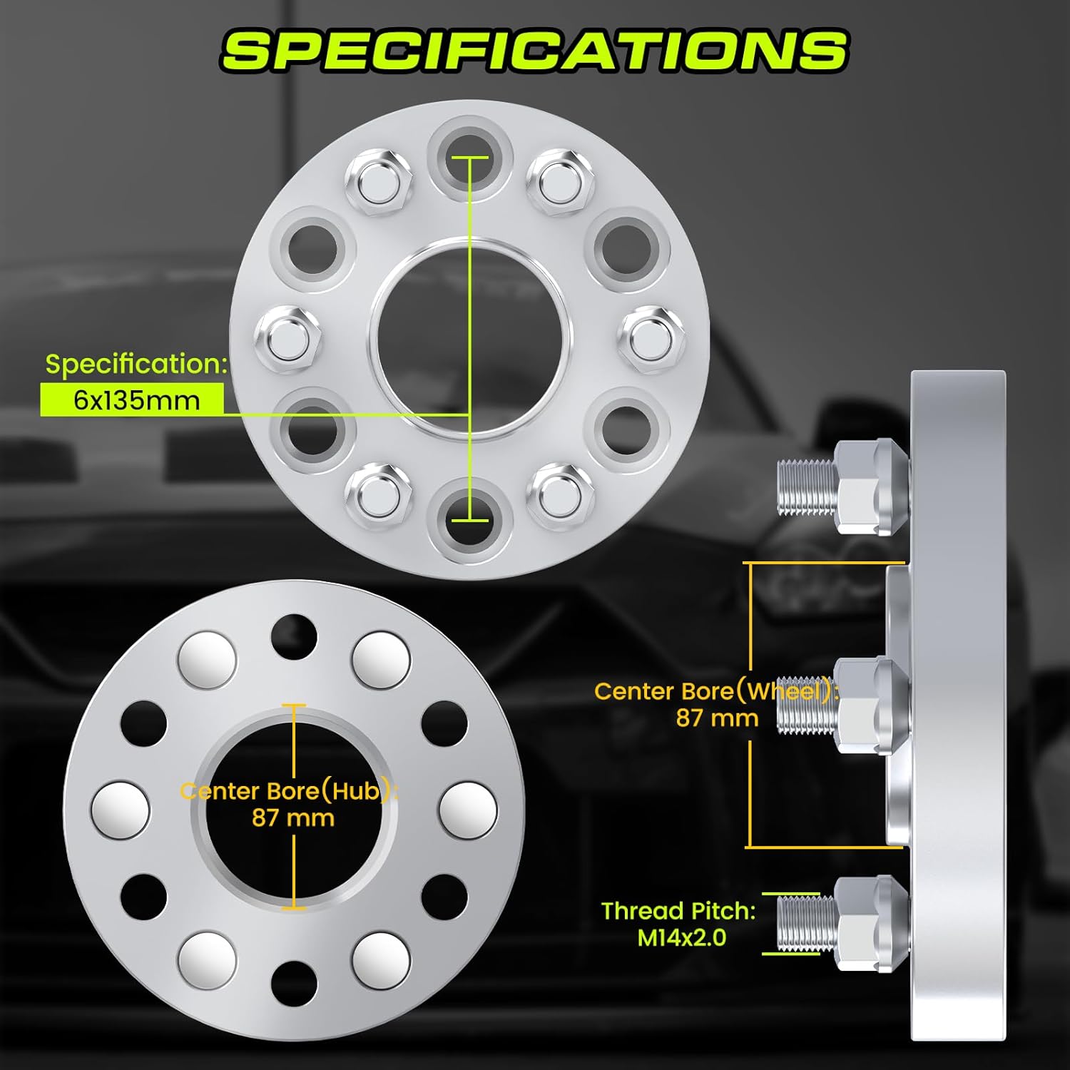 Customadeonly True Forged 6x135 Wheel Spacers for F150 2004-2014 | 38mm (1.5 Inch) Set of 2 - Hubcentric, Expedition,Navigator | 87.1mm Bore | M14x2.0 Studs