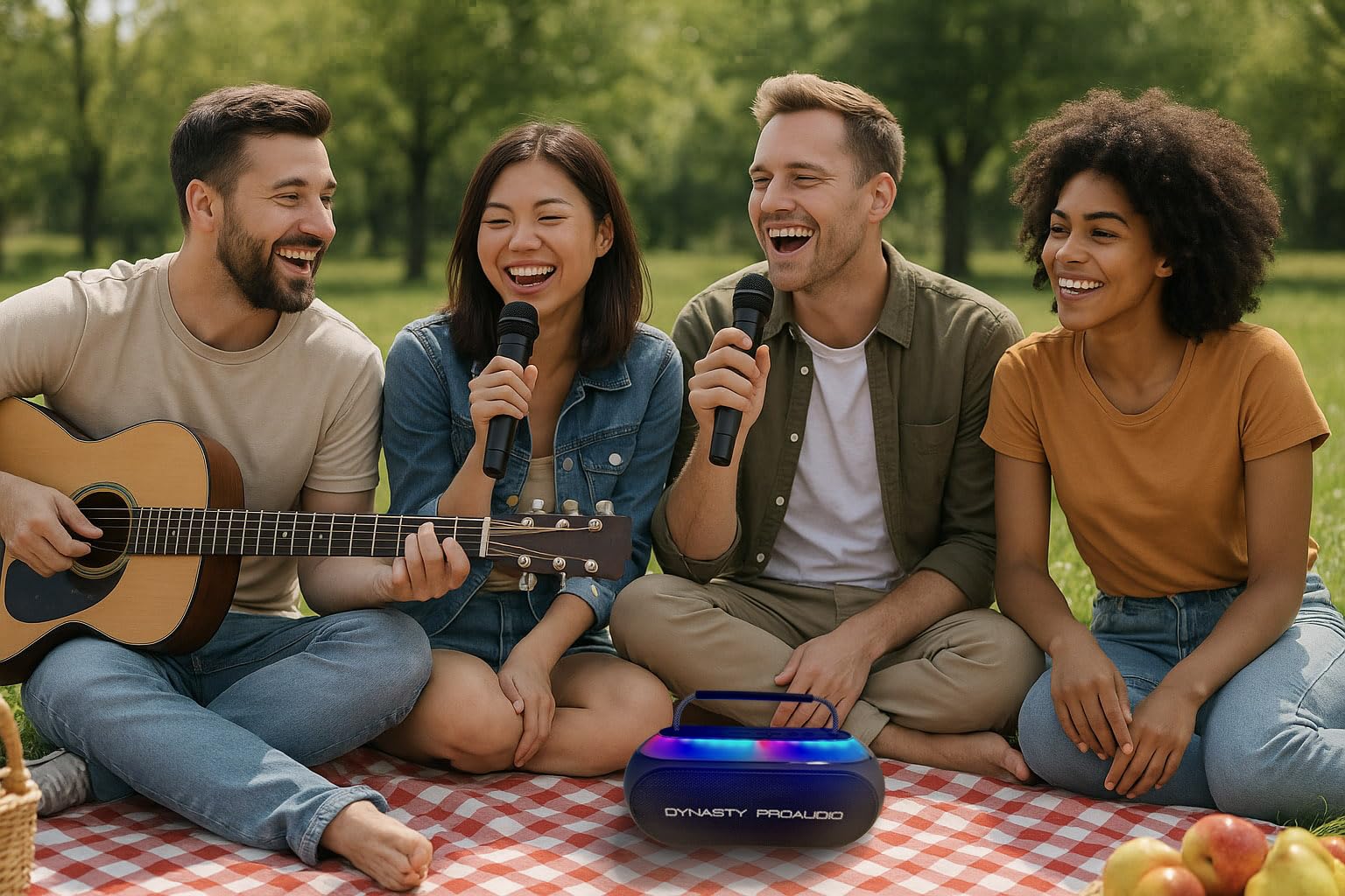 Enceinte Bluetooth portable SB-230 avec deux microphones sans fil, étanche, prend en charge USB, AUX, carte TF, lumières LED à changement de couleur (noir)