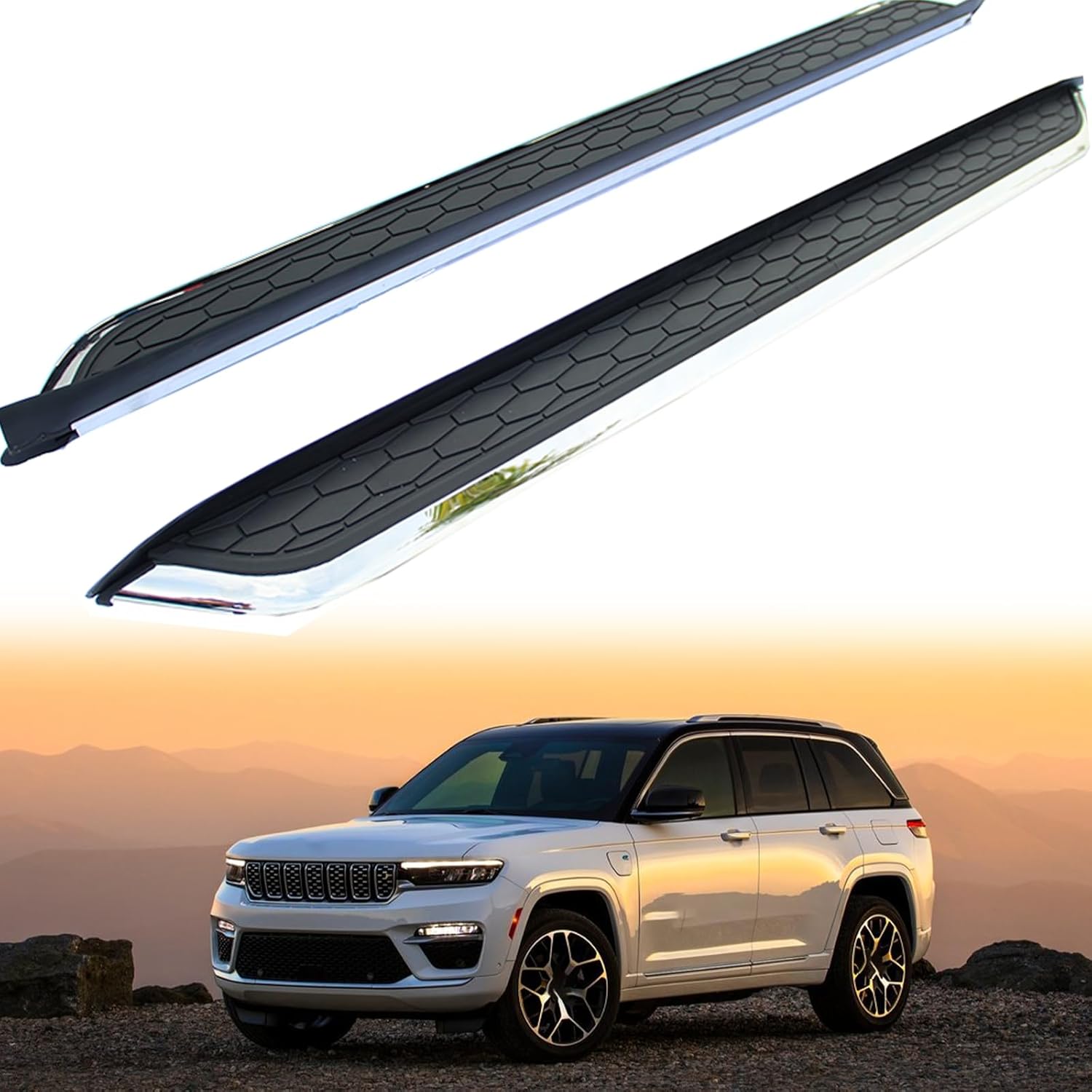 2 PCS Running Boards Fits for J Grand Cherokee 2022 2023 2024 2025 Silver Nerf Bar Side Steps