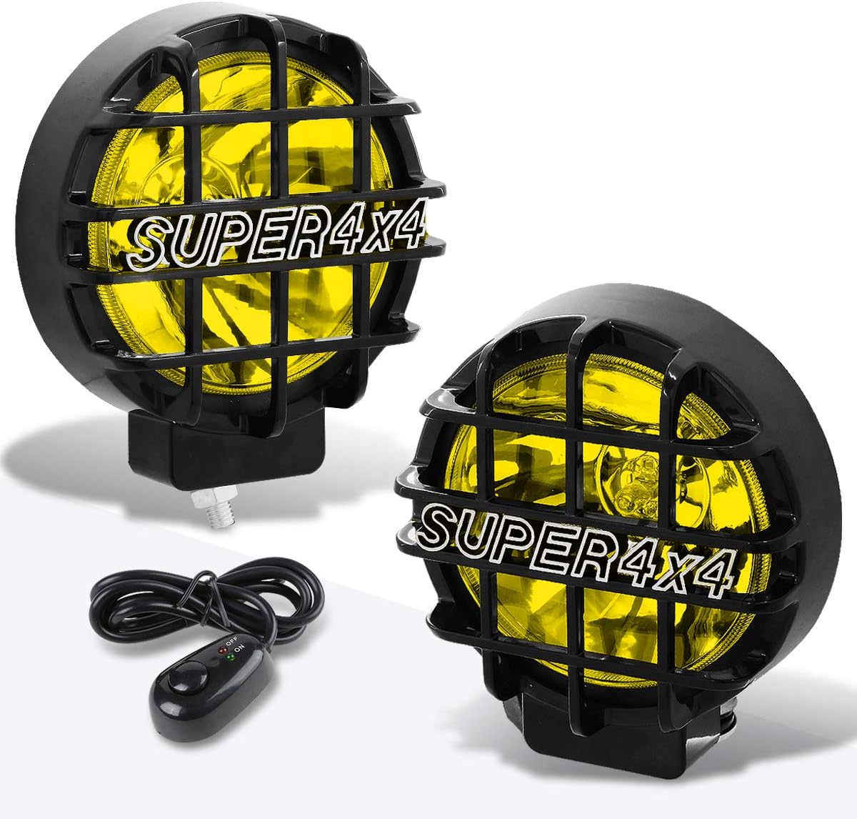 PM PERFORMOTOR Universal 6" Round Fog Lights w/Super 4X4 Protective Stone Guard+Switch,Black Housing/Amber Lens