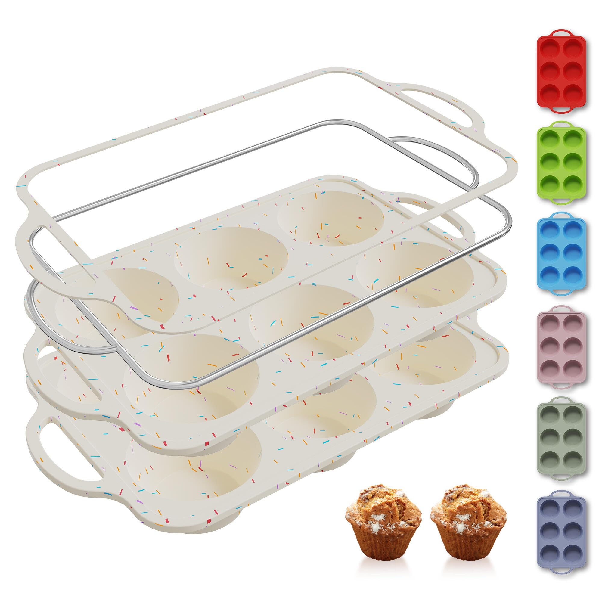 Socisen 12 Cup Silicone Muffin Pan - Non-Stick & Durable -28