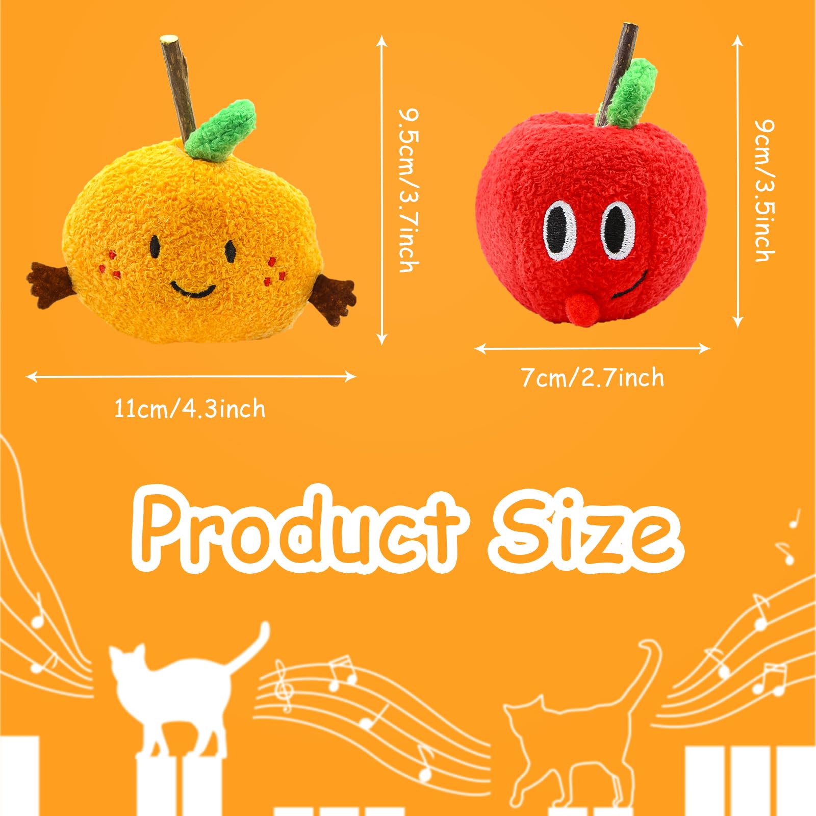 Geluode Catnip Toys 2 Pack,Cat Nip Toys with Silvervine Stick,Apples Oranges Shaped Plush Toys Cat Teething Stick Toys For Indoor Outdoor Kitten Dental Chewing Teething Biting - Image 2