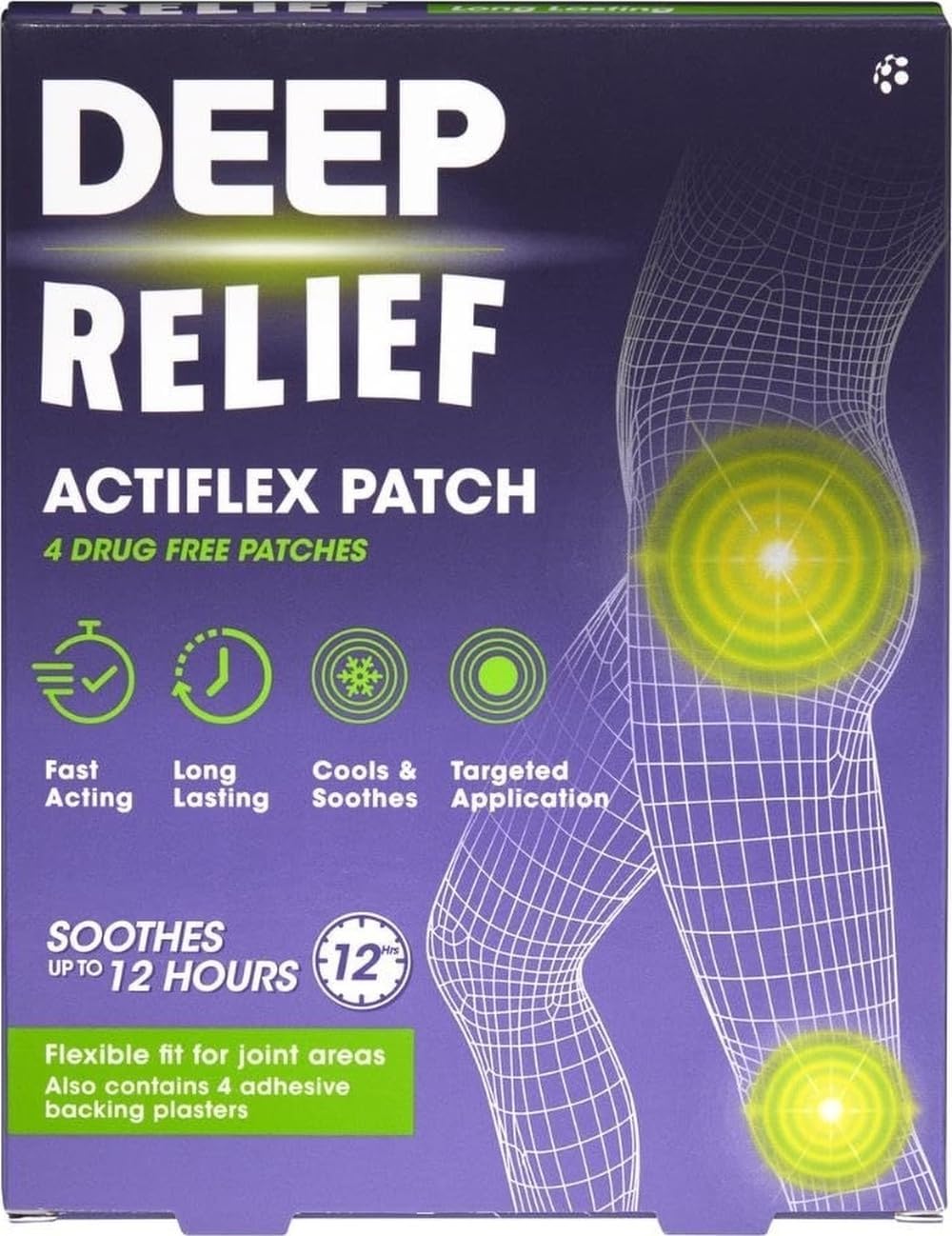 Deep Relief Actiflex Patch (Pack of 4 Patches) | Flexible Patches Designed To Provide Targeted Soothing Relief For Up To 12 Hours, Drug Free, No-Mess Application