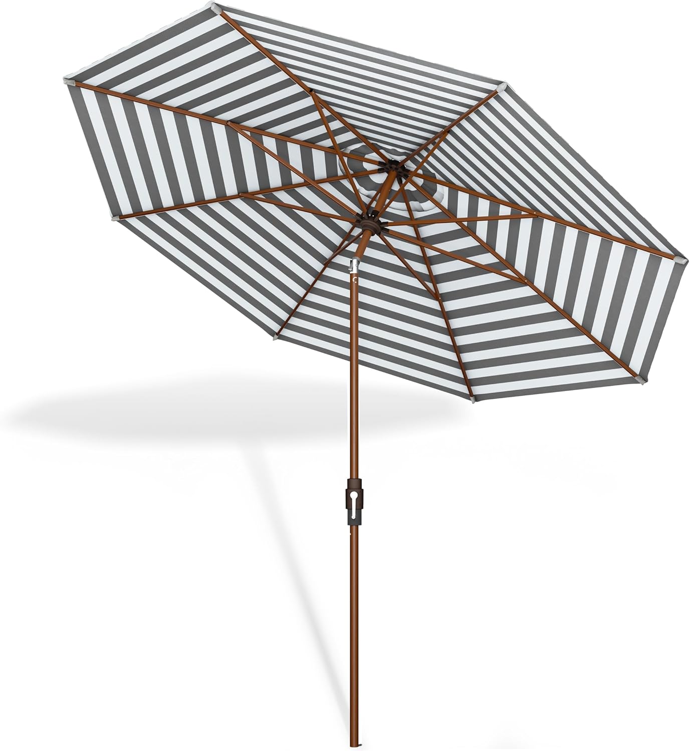 Midtown Umbrellas Wooden 2-8 Ft Patio Umbrella with 360° Swivel & Tilt Mechanism, 8 Fiberglass Ribs & Terylast Polyester Fabric for Deck, Pool, Garden & Porch - Matter Stripes Canopy, Wooden Pole