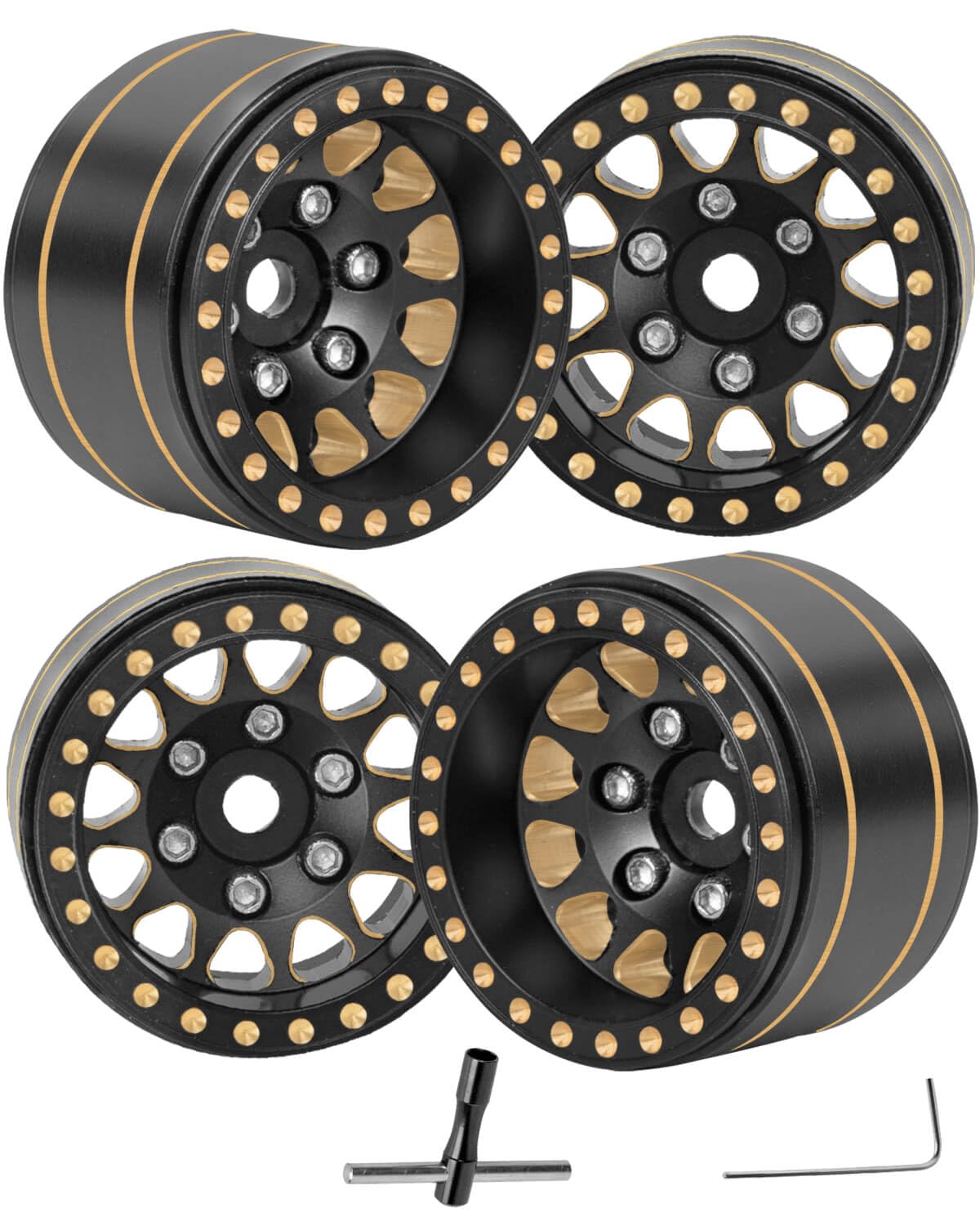 hopsupRC RC Full Brass 1.0in Beadlock RC Wheel Rim Upgrades Part for 1/18 1/24 Trx4m Axial SCX24 RC Crawler,4pcs Metal Wheel Hub Rim Hops UP