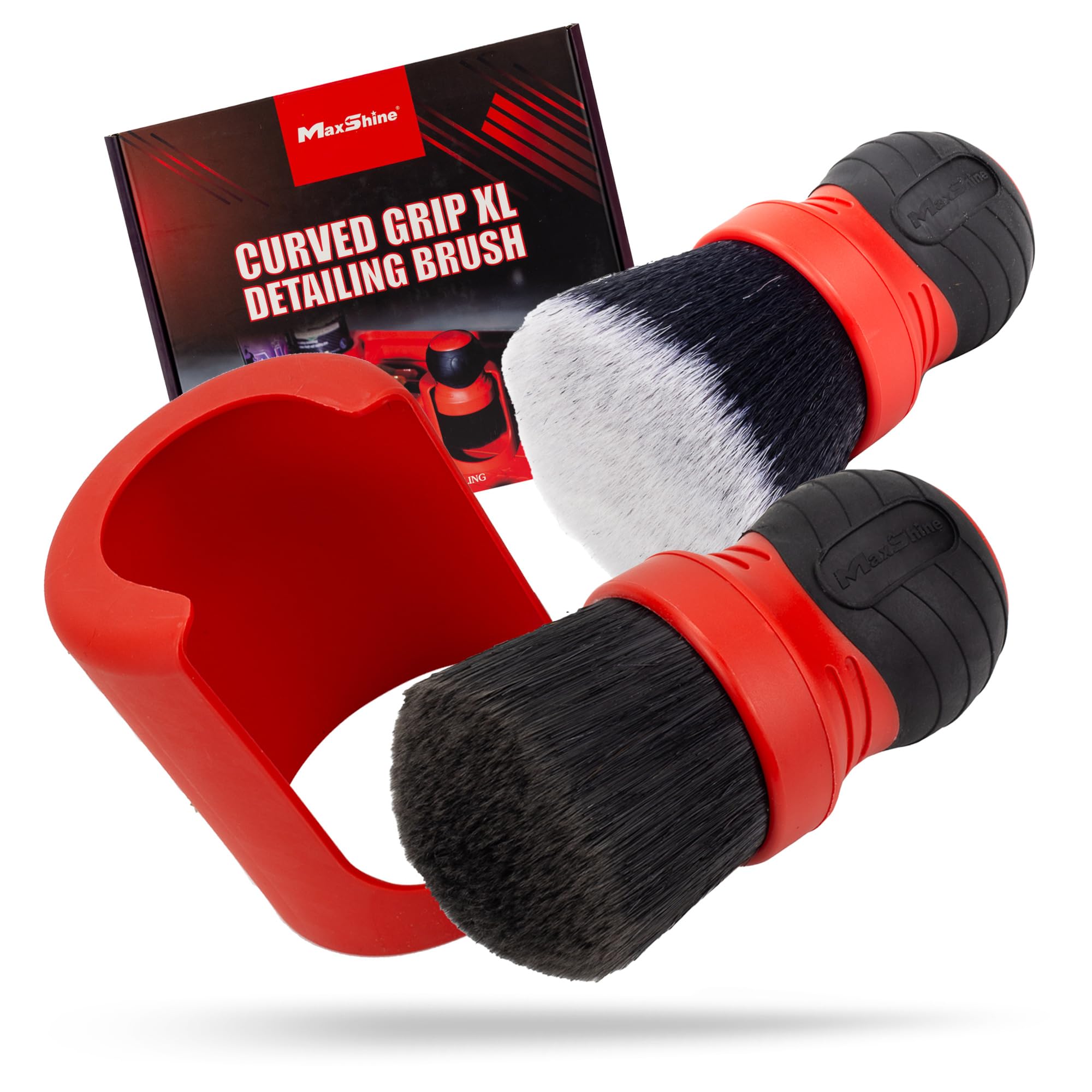 Maxshine Universal Red & Gray Combo Ultra Soft Large Bristle Brush with Storage Rack – Curved Grip & Ultra Soft Bristles – Ideal for Dashboard, Displays, Air Vents – Premium Interior Detailing Brush