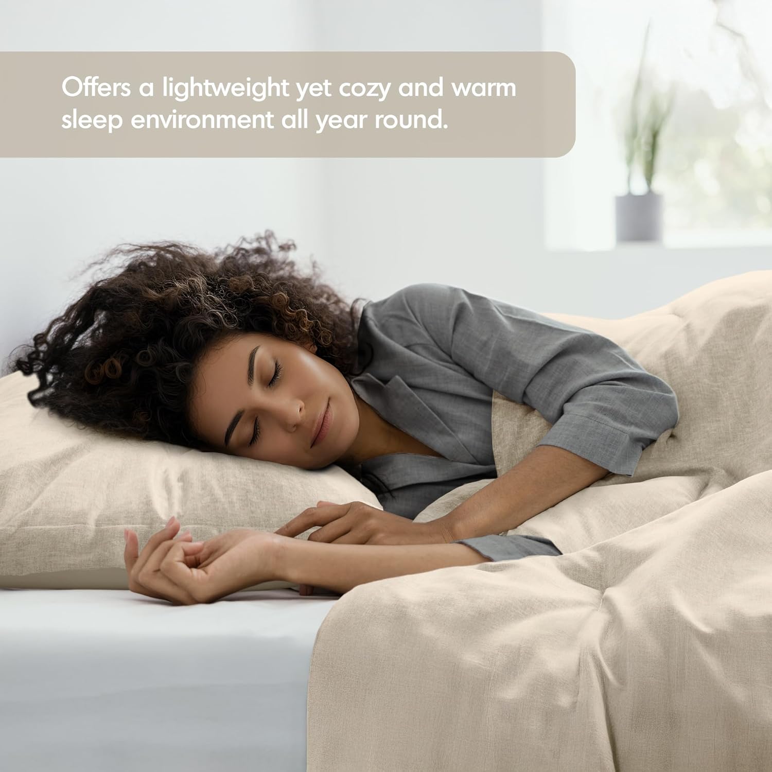 King Size Comforter Set, Lightweight Neutral Soft Bedding for All Seasons, 3 Pieces Chambray Print Solid Farmhouse Bed Set, Comforter & Sham