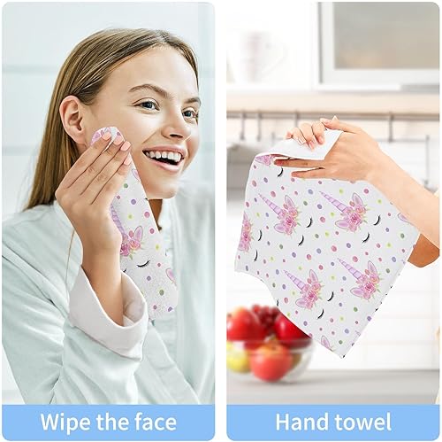 Miniatura 8 de Kigai Pink Unicorn - Juego de 2 paños de algodón para bebé, 12 x 12 pulgadas, altamente absorbentes y suaves al tacto, toallas de cara para baño,