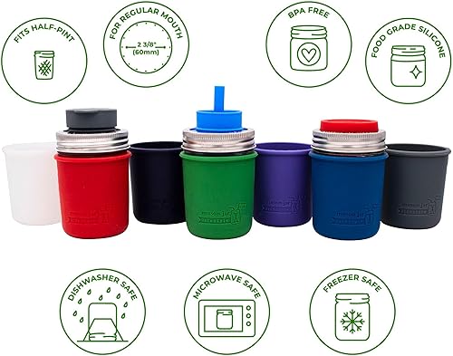 Miniatura 5 de Mason Jar Lifestyle - Fundas de silicona de 8 onzas de boca regular para proteger la bola, Kerr y tarros acolchados para conservas (rojo cereza,