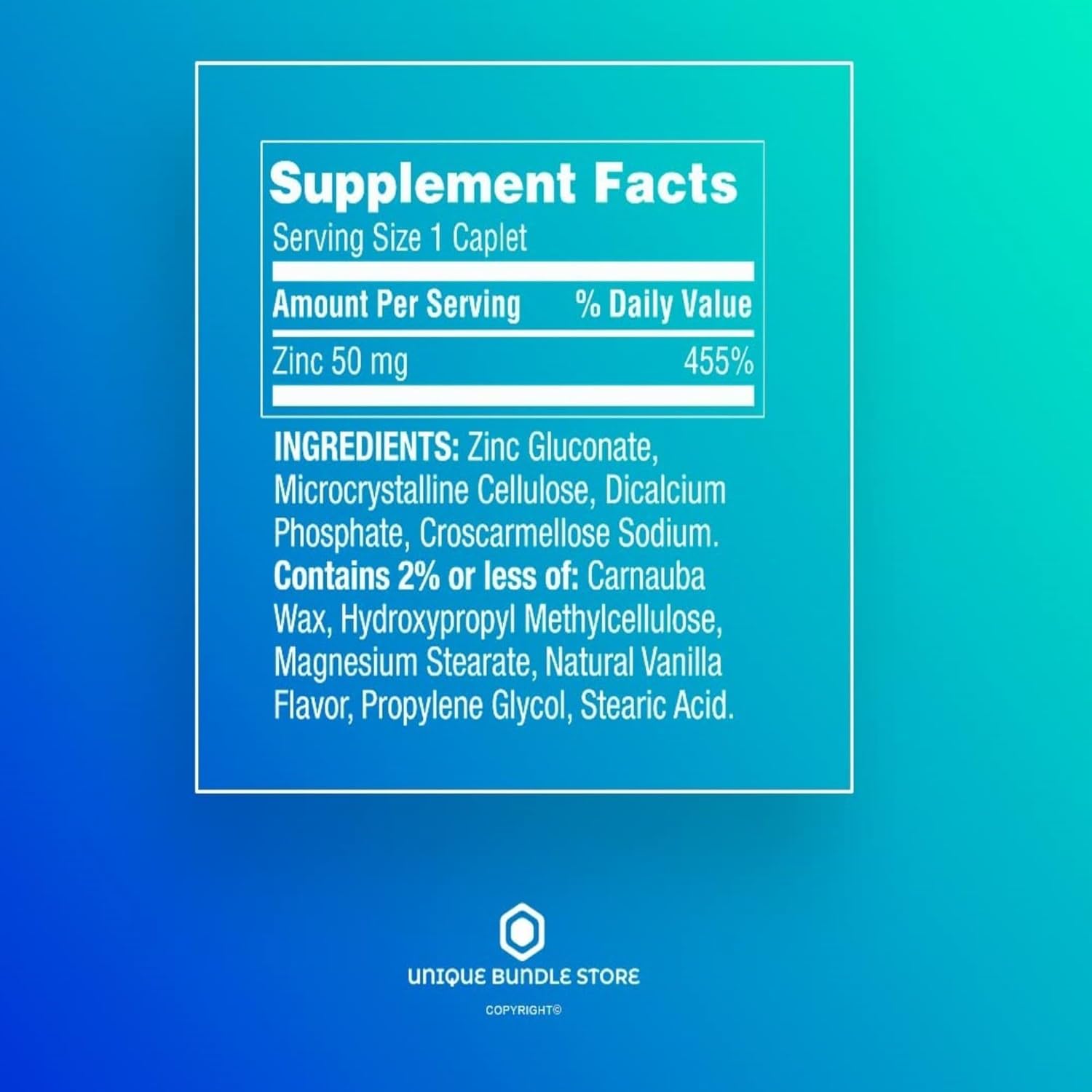 Zinc 50mg – 200 Caplets, High Potency Zinc Vegetarian, Daily Supplement for Men and Women, Gluten Free Mineral Support (Pack of 2)