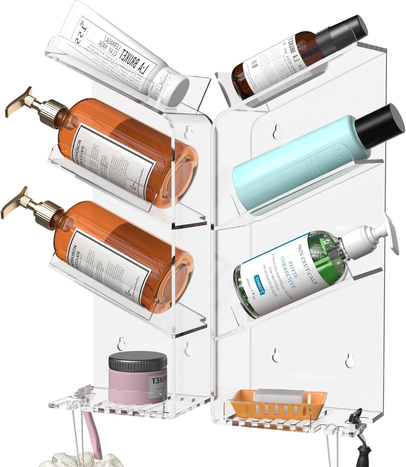 Ewinvos Acrylic Shower Caddy Shelves, Clear Slanted Shampoo Holder for Shower Wall