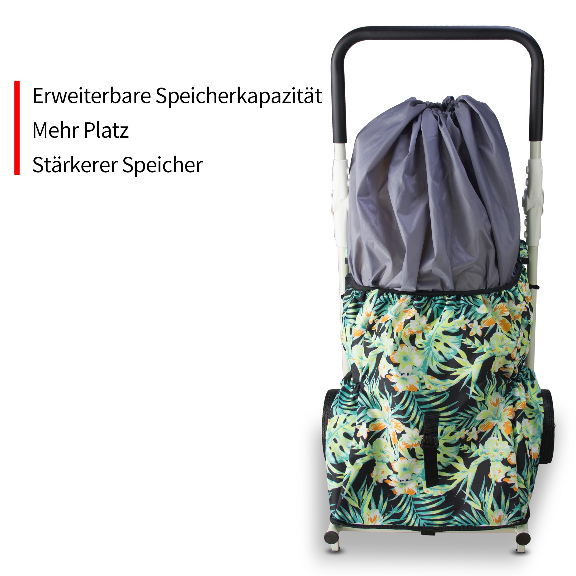 Tmz Boodschappentrolley 120 liter, inklapbaar, met wielen, tot 50 kg, met zitting, groot volume voor de wekelijkse markt (tropische stijl