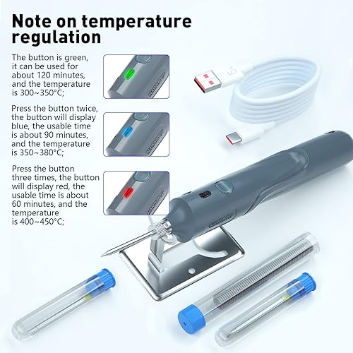 Miniatura 6 de Soldador inalámbrico de 2600 mAh con luz LED, herramientas de soldadura de 8 W, soldador eléctrico con batería recargable, kit de soldador con