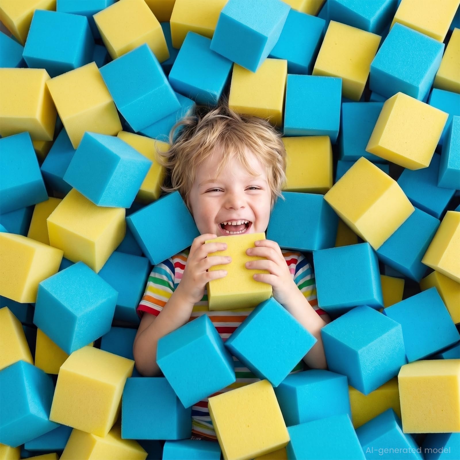 100 Pack Foam Pit Cubes – 3.15" Foam Blocks Soft Play Blocks - Blue&Yellow