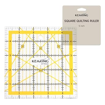 5"x5" Non-Slip Quilting Ruler - Acrylic Square Patchwork Tool | Non-slip 3mm acrylic 5x5" square quilting ruler. Black & yellow grid with 30/45/60 degree angles for sewing