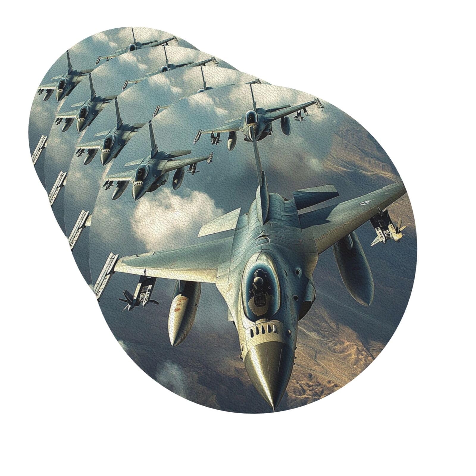 Drink Coasters Set of 4 Quick-Dry Leather Coaster Aircraft Fighter Jets Coasters for Drinks Coffee Cup Mat Tabletop Protection Heat Resistant Coaster for Kitchen Bar Office Home Decor
