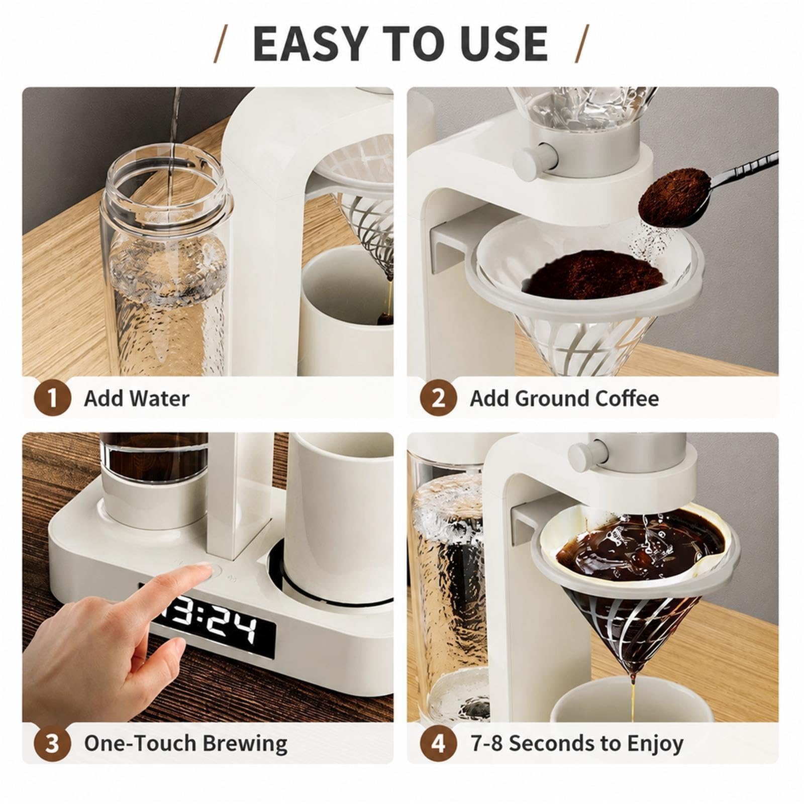 Macchina da caffè automatica 2 in 1 per caffè freddo e caldo con sveglia