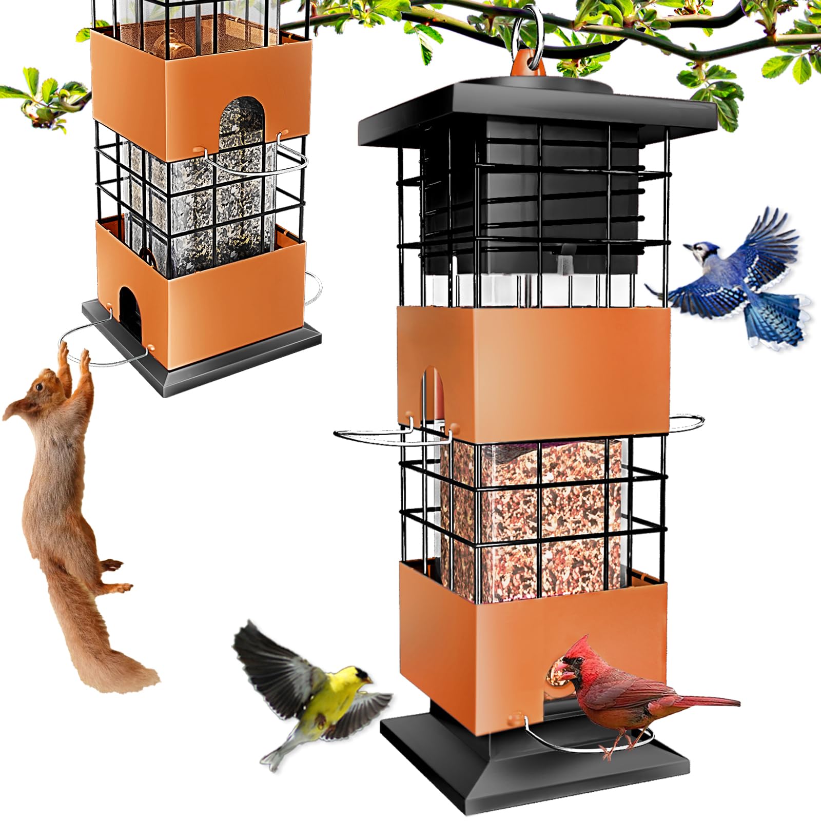 Photo 1 of Squirrel Proof Bird Feeder, 3Lbs Metal Anti-Squirrel Bird Feeders for Outdoors, Weight-Activated Perches Hanging Wild Birdfeeder for Blue Jay, Cardinal (Brown)