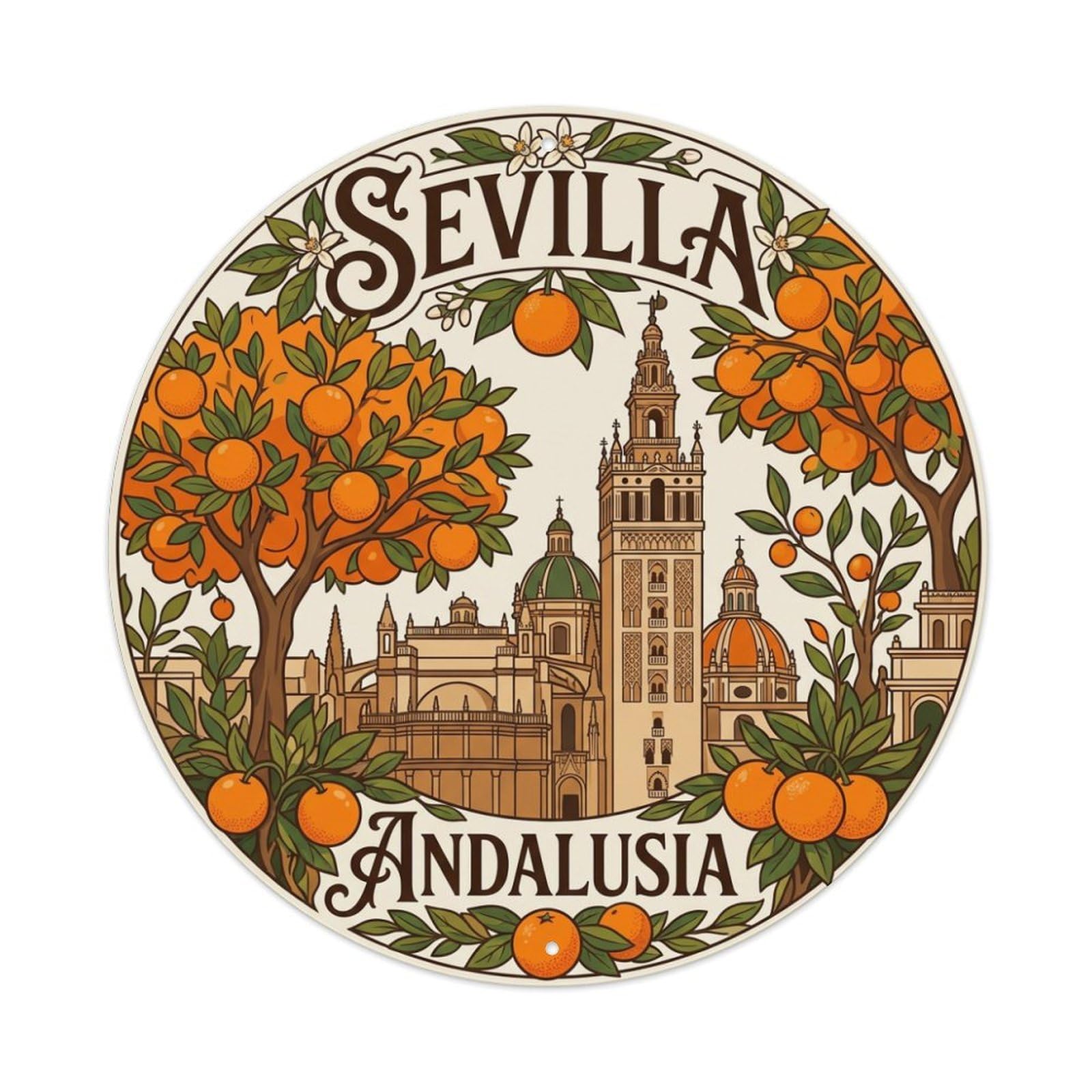 Vintage Travel Seville Spain Population Metal Tin Sign