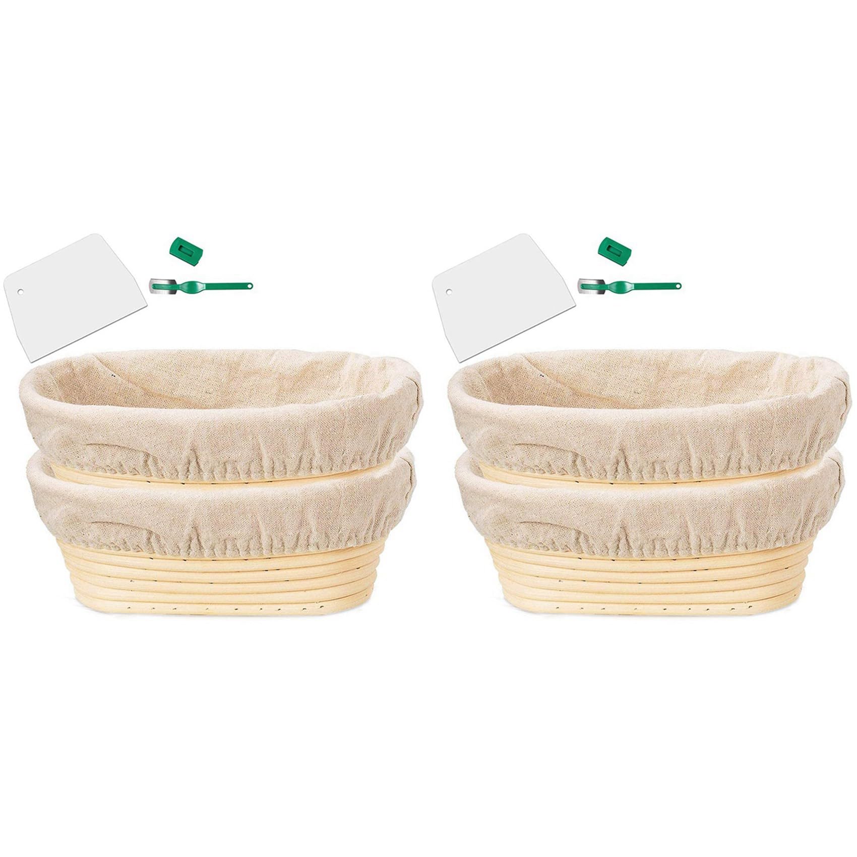 2X Set di Cestini per Impermeabilizzazione Banneton - Cestino da Forno Artigianale per Pane Un Lievitazione Naturale, Raschietto/Taglierina per Pasta E Fodera nel Tessuto Brotform