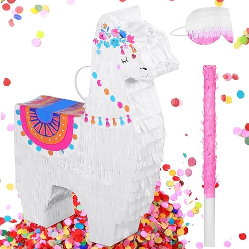 Wettarn Fiesta de piñata de llama para suministros de fiesta mexicana, incluye palo de piñata y venda, confeti para celebraciones de cumpleaños de