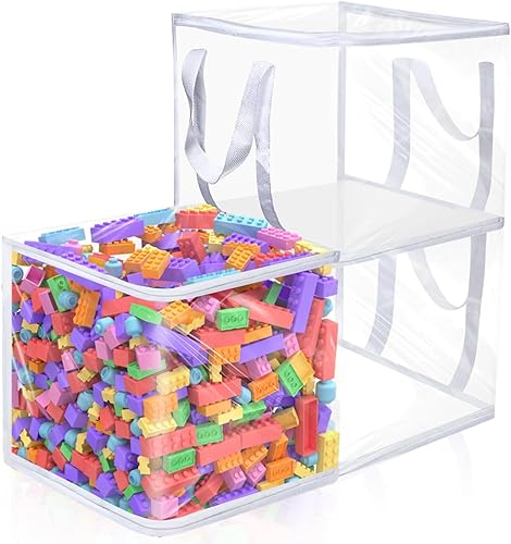 Miniatura 8 de Organizadores transparentes con cremallera de 12 x 12 x 12 pulgadas, bolsas con asas, cubo de almacenamiento, bolsas de almacenamiento para ropa,