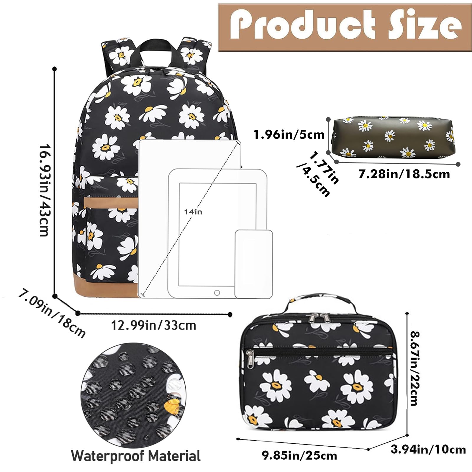 SEDEX Cartable Fille Primaire, Imperméable Léger Sac à Dos avec Toile Fermeture Éclair, Porte-Clés pour École