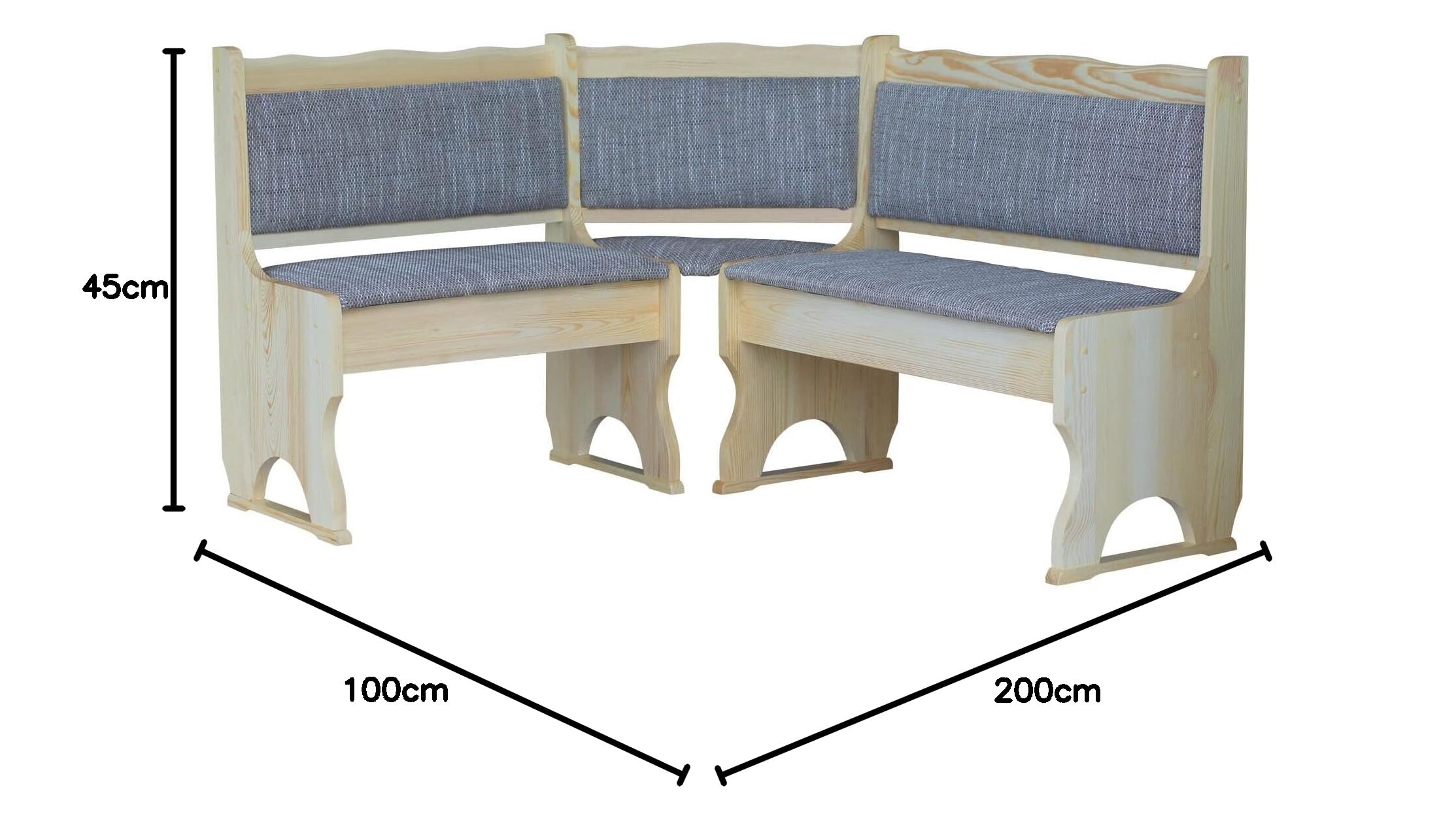 k koma Elegante Eckbank aus massivem Kiefernholz, lackiert und mit beigem Polster – (100 x 140 cm)