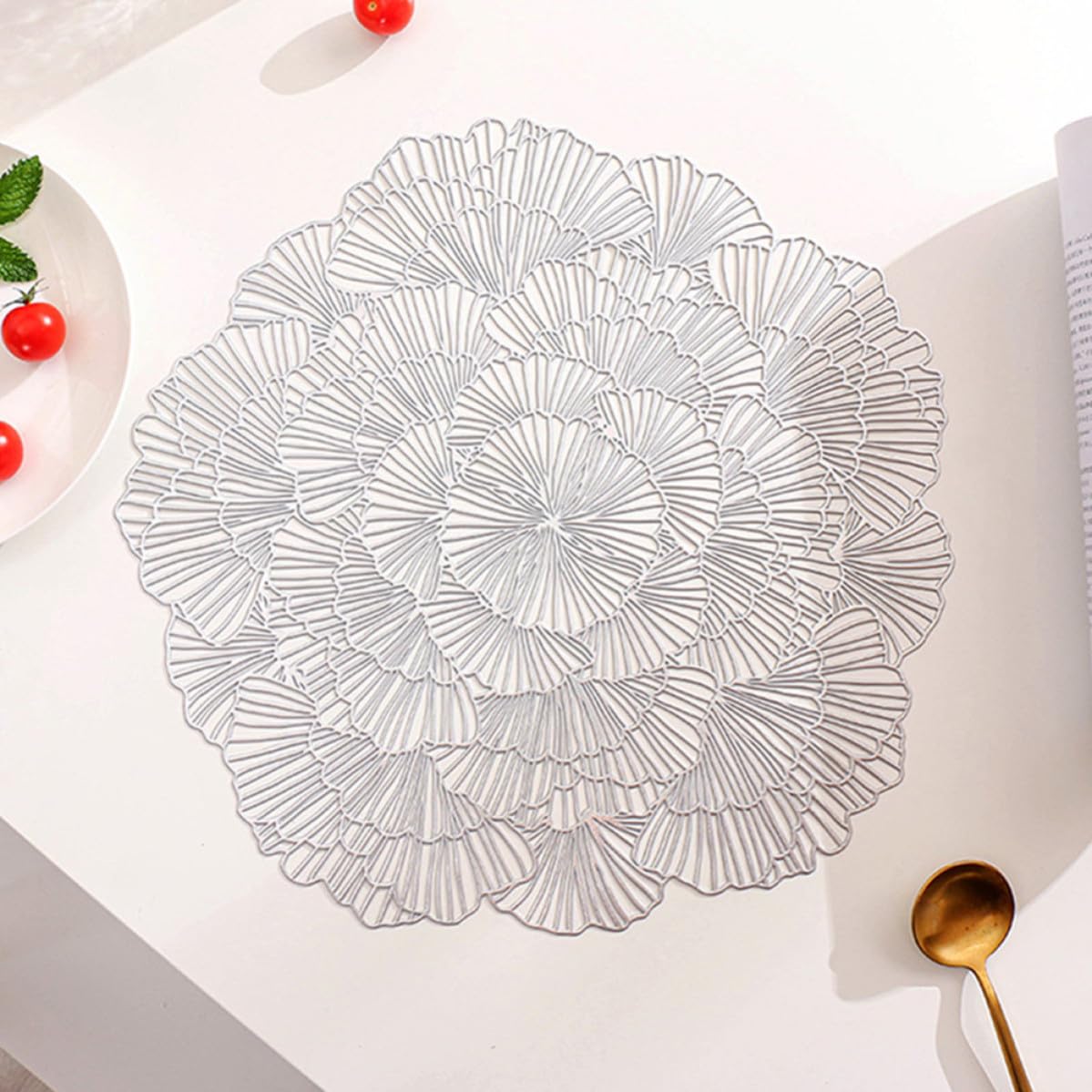 12 Pezzi Tovaglietta da Tavolo Ginkgo in PVC Argento