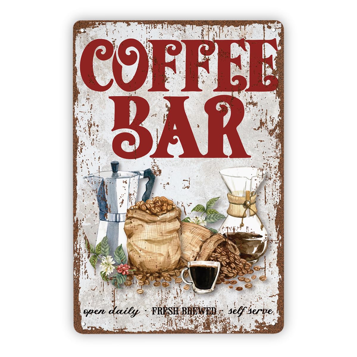 Self Serve Fresh Brewed Coffee Tin Sign, Cafe Decor