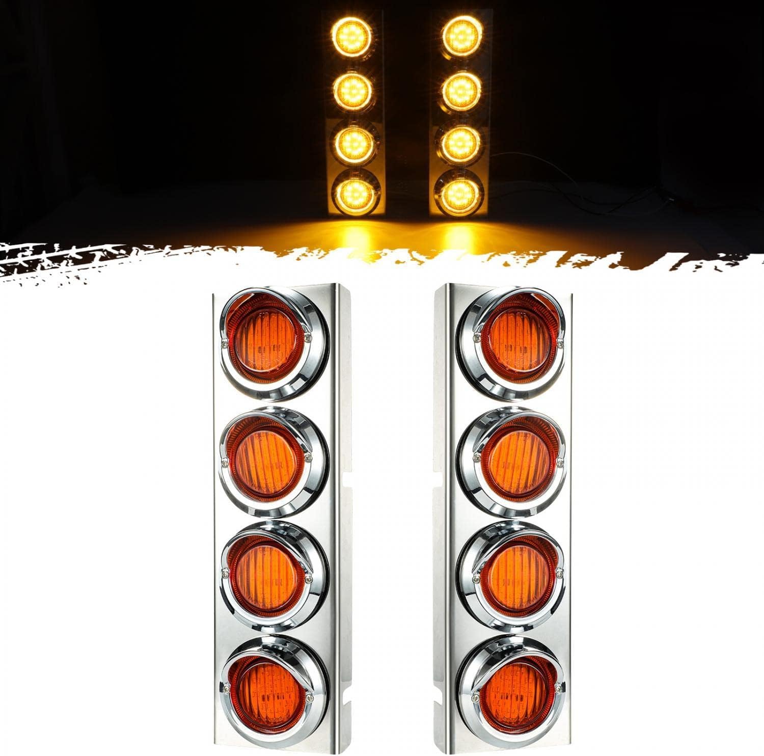 Partsam Trailer Truck Front Air Cleaner Light Bar Bracket Lights 2" Inch 36-2538 LEDs with Visor Amber Lens Amber Light for Western Star Freightliner Peterbilt Kenworth Semi 1 Pair Left+Right