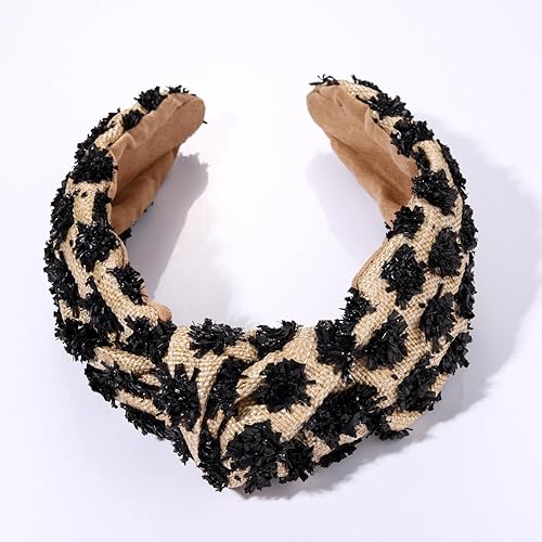 Miniatura 3 de ZITULRY Diademas anudadas de rafia para mujer, boho, pajilla, con nudo superior, banda para el pelo, con pompón tejido de ratán, aro de pelo