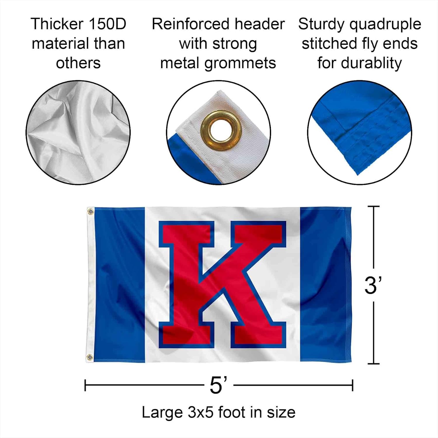 College Flags & Banners Co. University of Kansas Big K Flag and Pole Bracket Mount Bundle